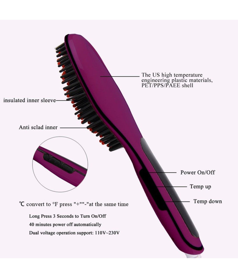 Piastra Elettrica Ionica Lcd Snoda Liscia Capelli Spazzola Temperatura 908         