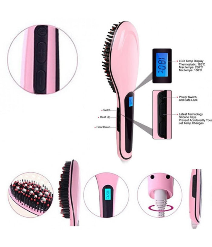 Piastra Elettrica Ionica Lcd Snoda Liscia Capelli Spazzola Temperatura Hqt-906         