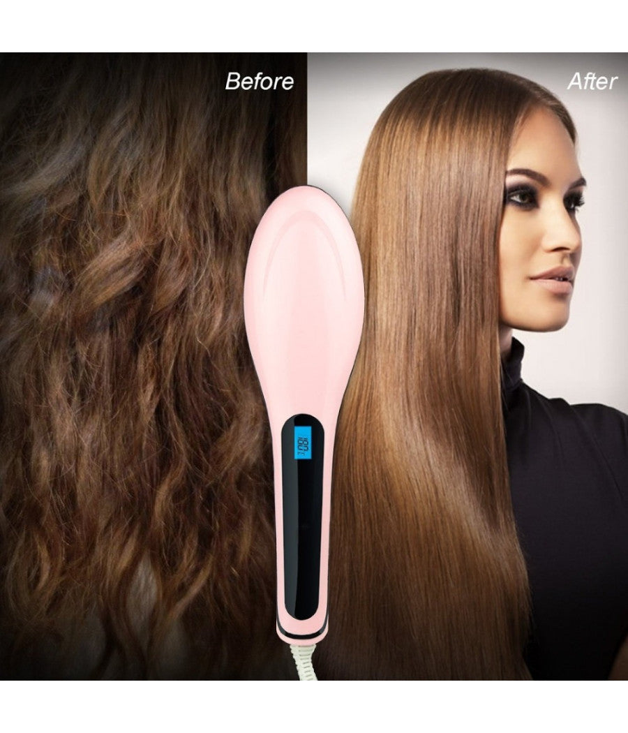 Piastra Elettrica Ionica Lcd Snoda Liscia Capelli Spazzola Temperatura Hqt-906         