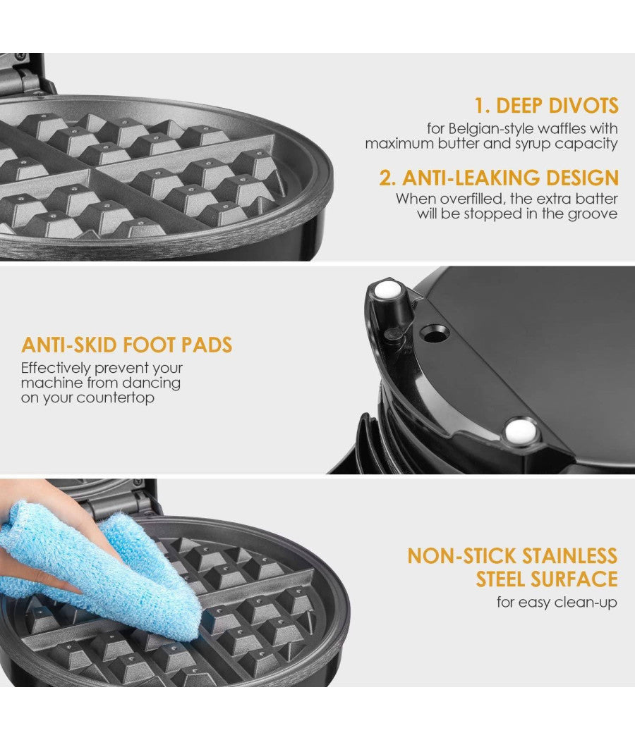 Piastra Elettrica Macchina Waffle Maker 1000w Griglia Piastre Antiaderenti Nero         