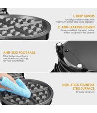 Piastra Elettrica Macchina Waffle Maker 1000w Griglia Piastre Antiaderenti Nero         