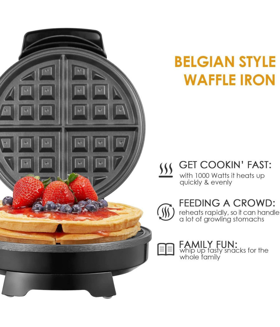 Piastra Elettrica Macchina Waffle Maker 1000w Griglia Piastre Antiaderenti Nero         
