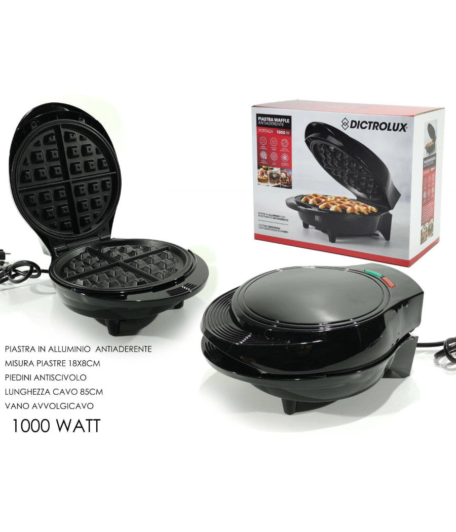 Piastra Elettrica Macchina Waffle Maker 1000w Griglia Piastre Antiaderenti Nero         