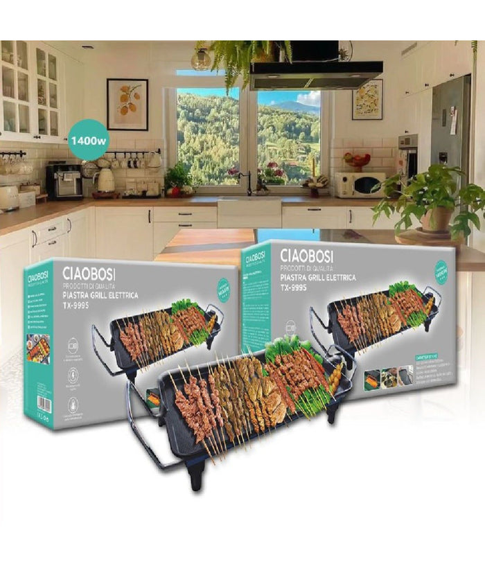 Piastra Griglia Elettrica Potenza 1400w Cucina Con 2 Piastre Di Cottura Tx-9995         