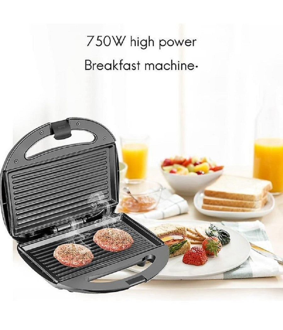 Piastra Panini Toast Bistecchiera Tostapane Griglia Grill Sandwich 750w Q-hb001         
