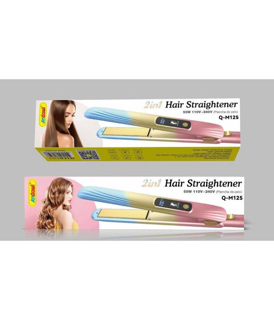 Piastra Per Capelli In Ceramica Professionale 2in1 Q-m125 Portatile Display Lcd         