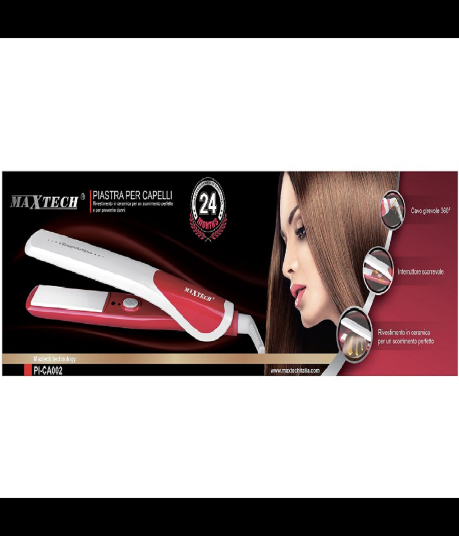 Piastra Per Capelli Lisci Perfetti In Ceramica Antidanni Cavo 360° Maxtech Pi-ca002         