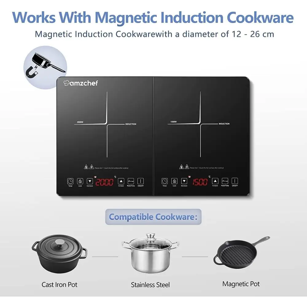 Piastra riscaldante a induzione piano cottura a 2 fuochi