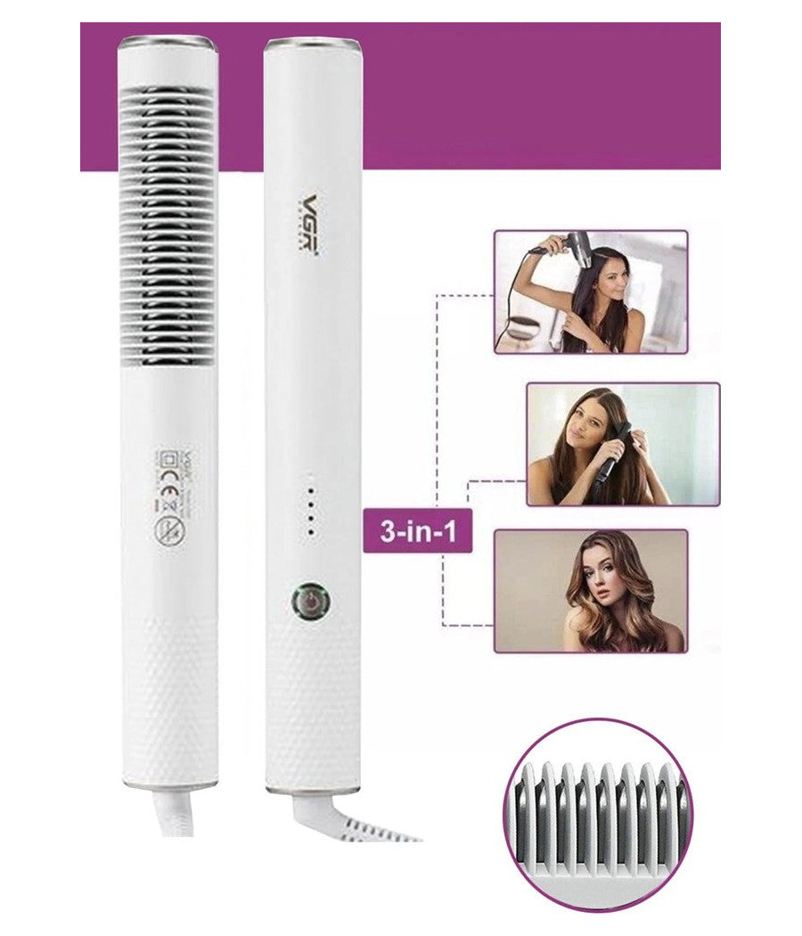 Piastra Spazzola Con Rivestimento Ceramica Pettine Capelli Professionale V-586         