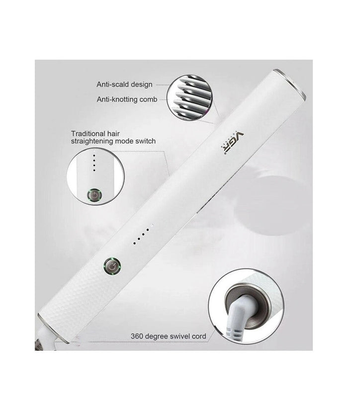 Piastra Spazzola Con Rivestimento Ceramica Pettine Capelli Professionale V-586         