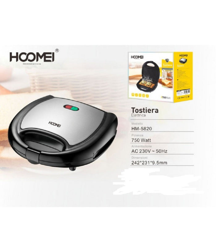 Piastra Tostiera Elettrica Toast 750 Watt Antiaderente Regolazione Automatica         