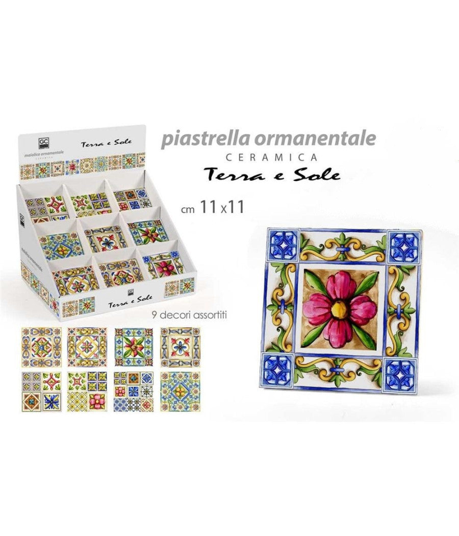 Piastrella Ornamentale Ceramica 11x11 Cm Terra E Sole 9 Decori Assortiti 825637         