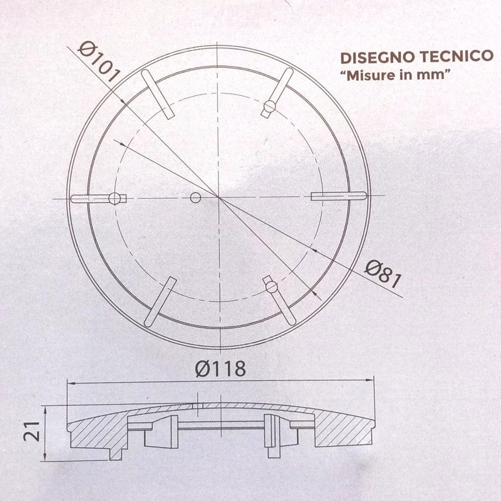Piattello 118mm coperchio finitura acciaio spazzolato in ottone per piletta piatto doccia