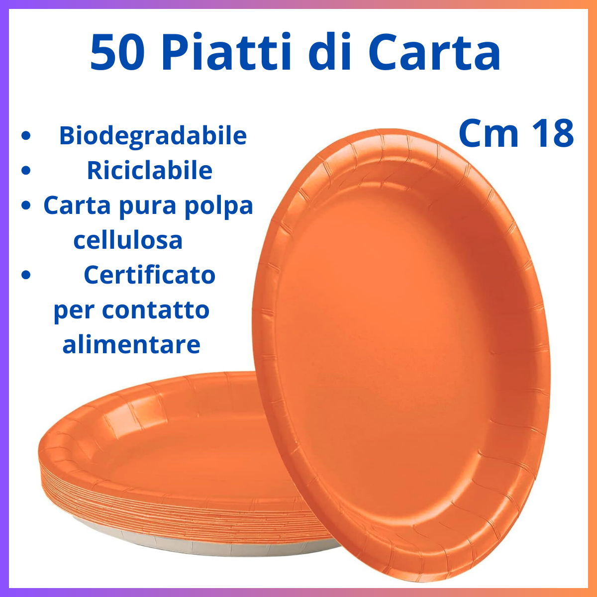 50 Piatti di carta colorati arancione piatto biodegradabili riciclabile dessert festa a tema  party halloween