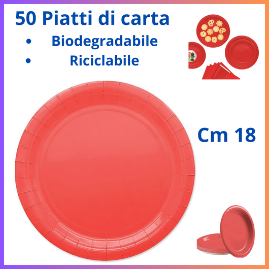 50 Piatti di carta colorati rosso piatto biodegradabili per dessert festa party laurea natale compleanno buffet frutta
