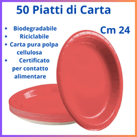 50 Piatti di carta colorati rosso grande piatto biodegradabili cm 24 dessert festa party laurea natale compleanno cena casa bar