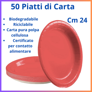 50 Piatti di carta colorati rosso grande piatto biodegradabili cm 24 dessert festa party laurea natale compleanno cena casa bar