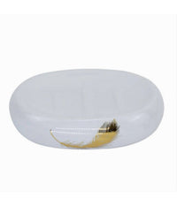 Piattino Per Sapone In Ceramica Bianca Con Piuma Oro Portasaponetta Bagno 59896         