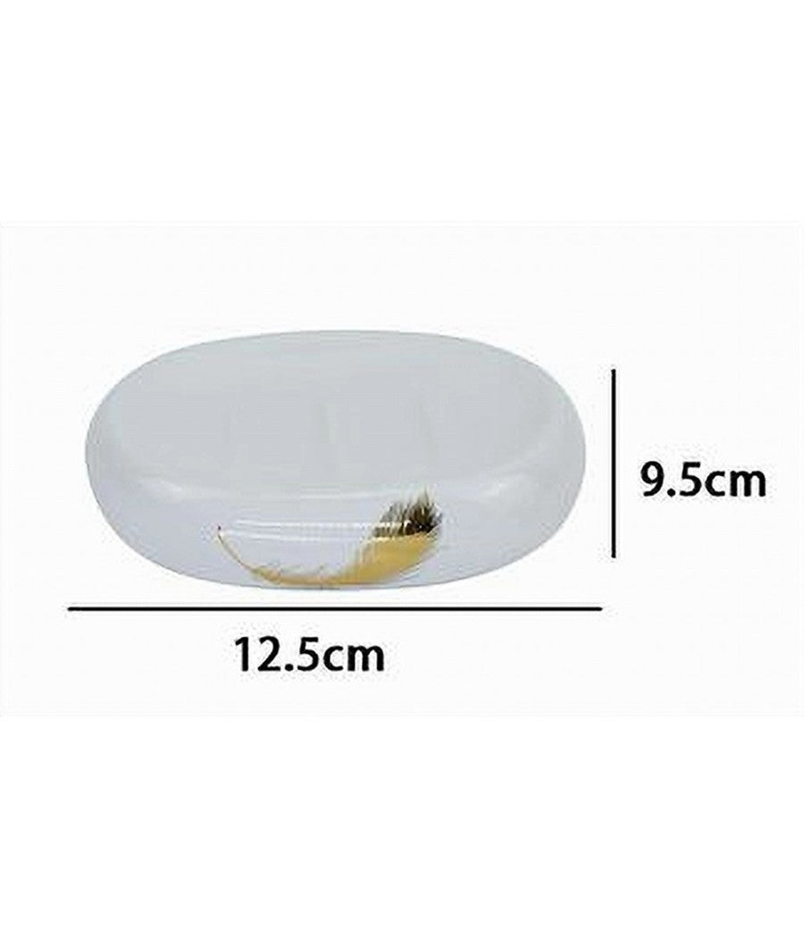Piattino Per Sapone In Ceramica Bianca Con Piuma Oro Portasaponetta Bagno 59896         