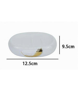 Piattino Per Sapone In Ceramica Bianca Con Piuma Oro Portasaponetta Bagno 59896         