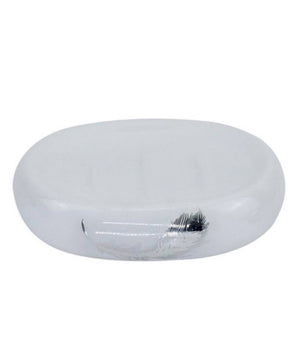 Piattino Per Sapone Saponetta Ceramica Bianca Decorato Piuma Argento Bagno 59900         