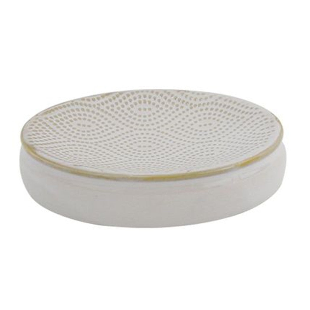 Trade Shop - Piattino Porta Sapone Arredo Da Bagno Bianco Design Etnico Con Bordo Dorato 87792         