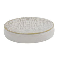 Trade Shop - Piattino Porta Sapone Arredo Da Bagno Bianco Design Etnico Con Bordo Dorato 87792         