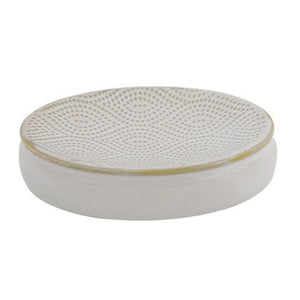 Trade Shop - Piattino Porta Sapone Arredo Da Bagno Bianco Design Etnico Con Bordo Dorato 87792         