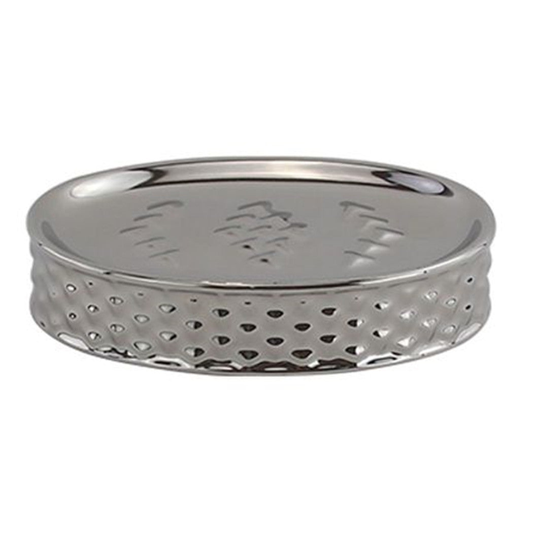 Trade Shop - Piattino Porta Sapone Saponetta Accessorio Bagno Silver Con Effetto Cuoricini 87819         