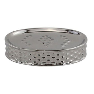 Trade Shop - Piattino Porta Sapone Saponetta Accessorio Bagno Silver Con Effetto Cuoricini 87819         