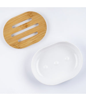 Piattino Porta Sapone Saponetta Bianco Legno Accessori Bagno 12.5 X 9.5 Cm 69480         