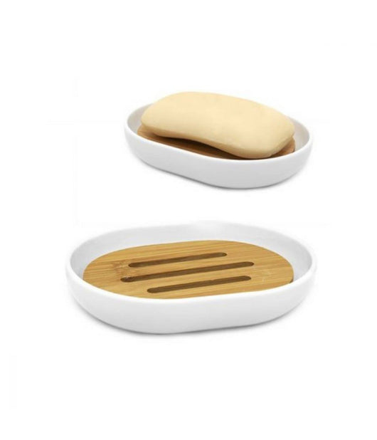 Piattino Porta Sapone Saponetta Bianco Legno Accessori Bagno 12.5 X 9.5 Cm 69480         