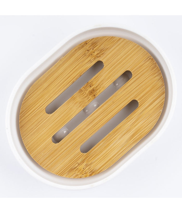 Piattino Porta Sapone Saponetta Bianco Legno Accessori Bagno 12.5 X 9.5 Cm 69480         