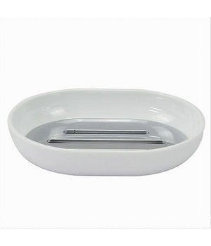Piattino Porta Sapone Saponetta Bianco Silver Accessori Bagno 12.5 X 9.5cm 79865         