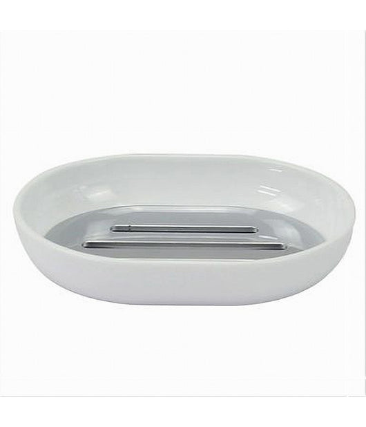 Piattino Porta Sapone Saponetta Bianco Silver Accessori Bagno 12.5 X 9.5cm 79865         