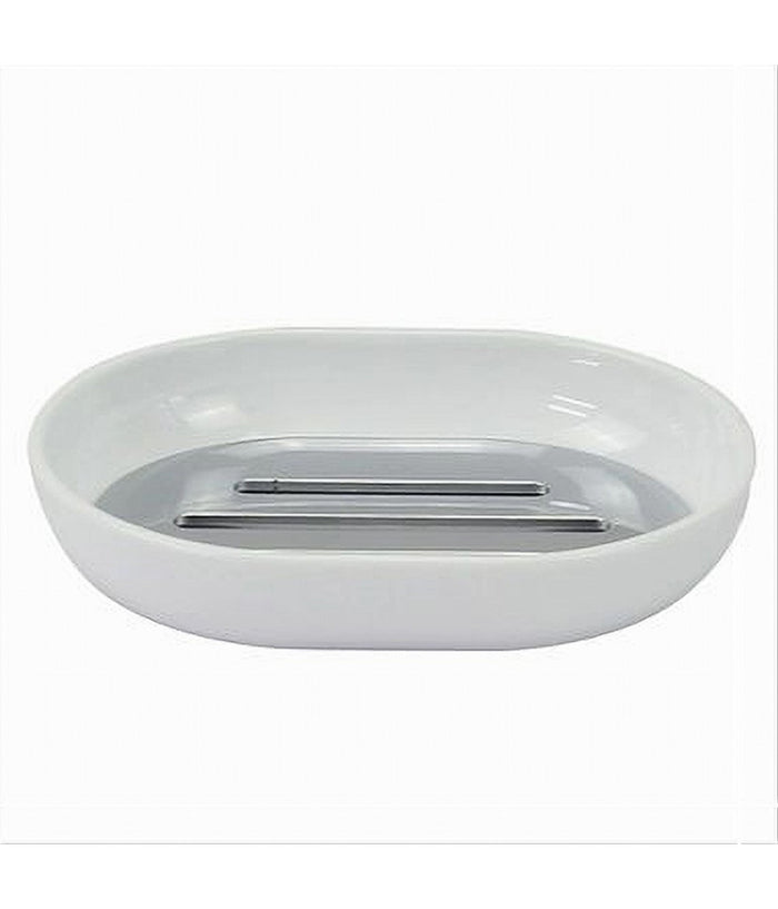Piattino Porta Sapone Saponetta Bianco Silver Accessori Bagno 12.5 X 9.5cm 79865         