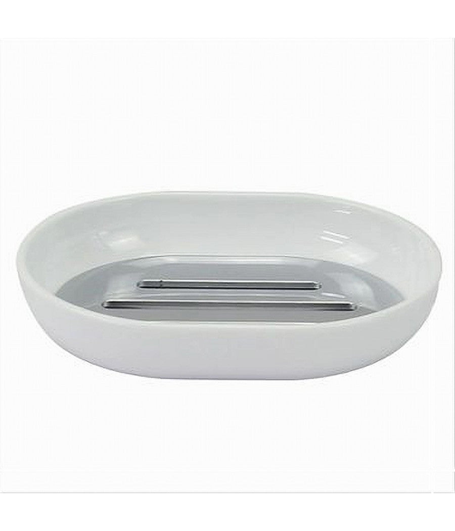 Piattino Porta Sapone Saponetta Bianco Silver Accessori Bagno 12.5 X 9.5cm 79865         
