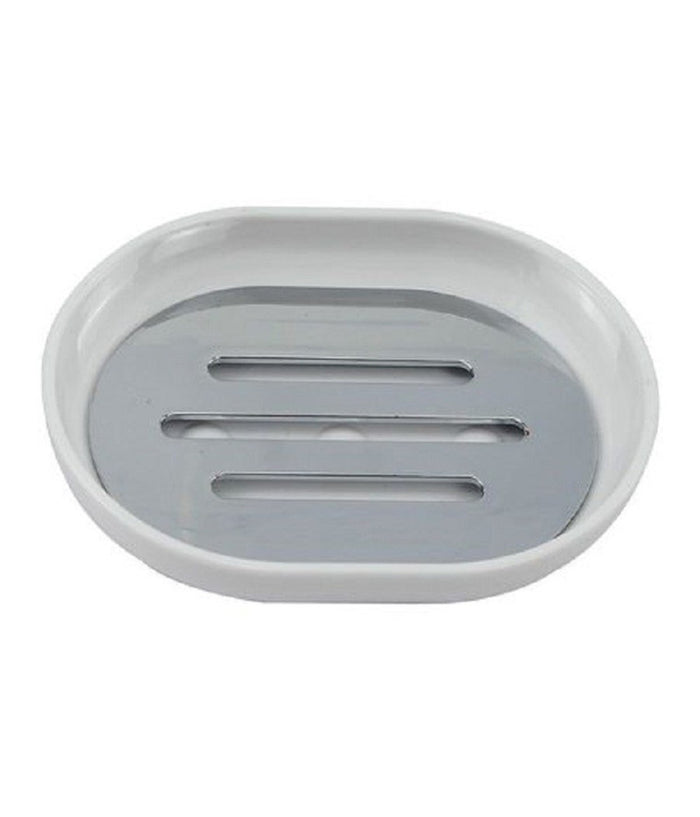 Piattino Porta Sapone Saponetta Bianco Silver Accessori Bagno 12.5x9.5 Cm 69464         