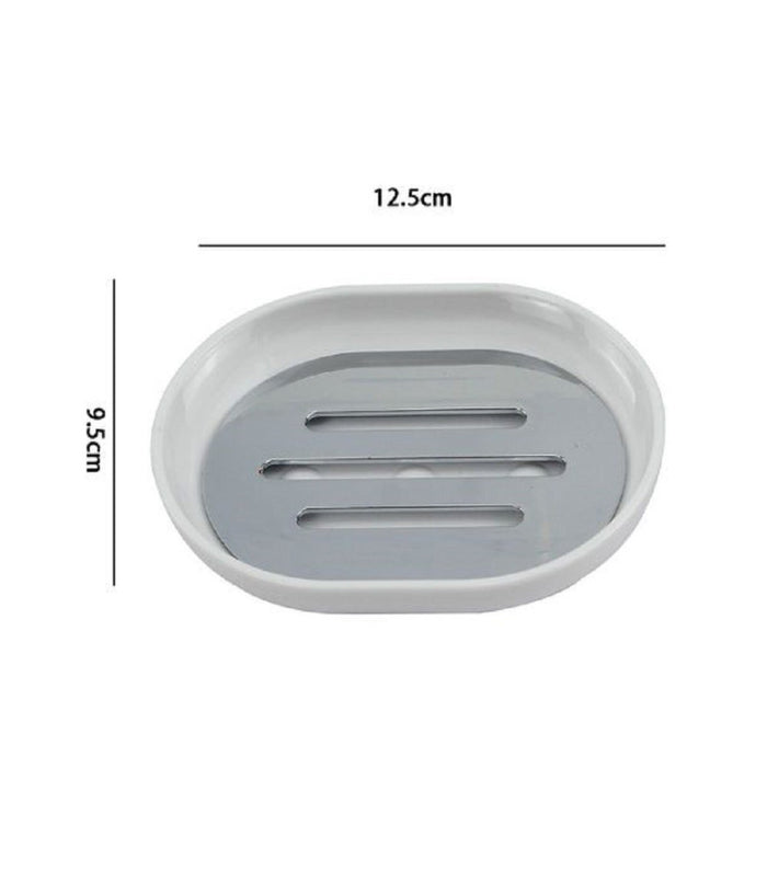Piattino Porta Sapone Saponetta Bianco Silver Accessori Bagno 12.5x9.5 Cm 69464         
