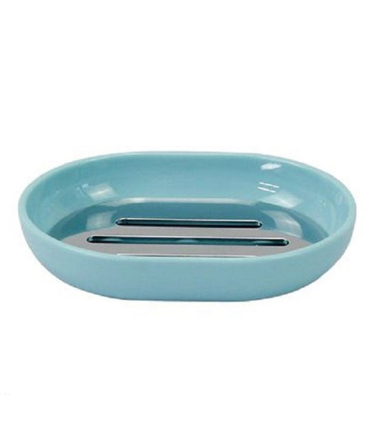 Piattino Porta Sapone Saponetta Celeste Silver Accessori Bagno 12.5x9.5 Cm 79889         