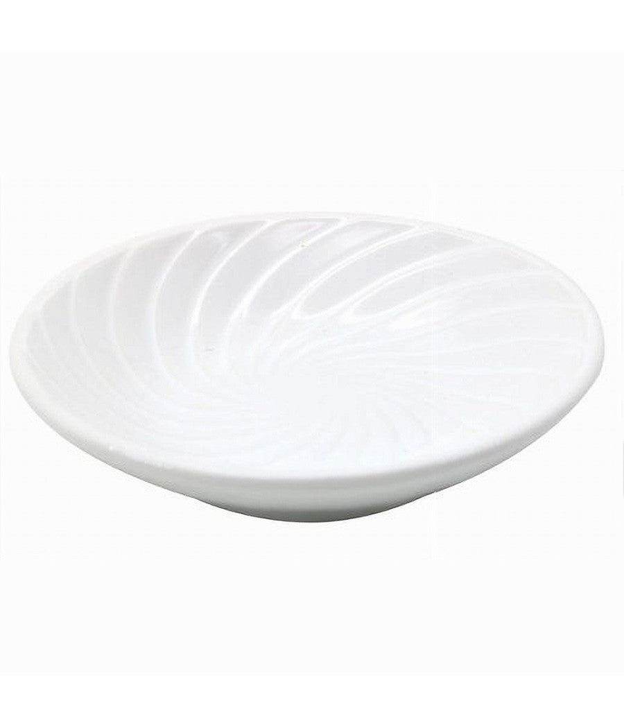 Piattino Porta Sapone Saponetta Ceramica Rigata Spirale Bianco Tondo Bagno 79959         