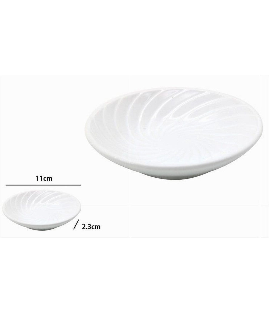 Piattino Porta Sapone Saponetta Ceramica Rigata Spirale Bianco Tondo Bagno 79959         