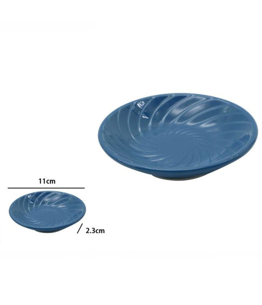 Piattino Porta Sapone Saponetta In Ceramica Rigata Spirale Blu Tondo Bagno 79956         