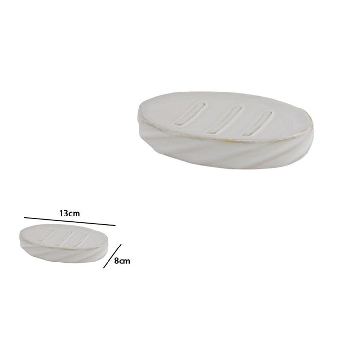 Trade Shop - Piattino Porta Sapone Saponetta In Ceramica Rigato Obbliquo Bianco Ovale Bagno 87800         