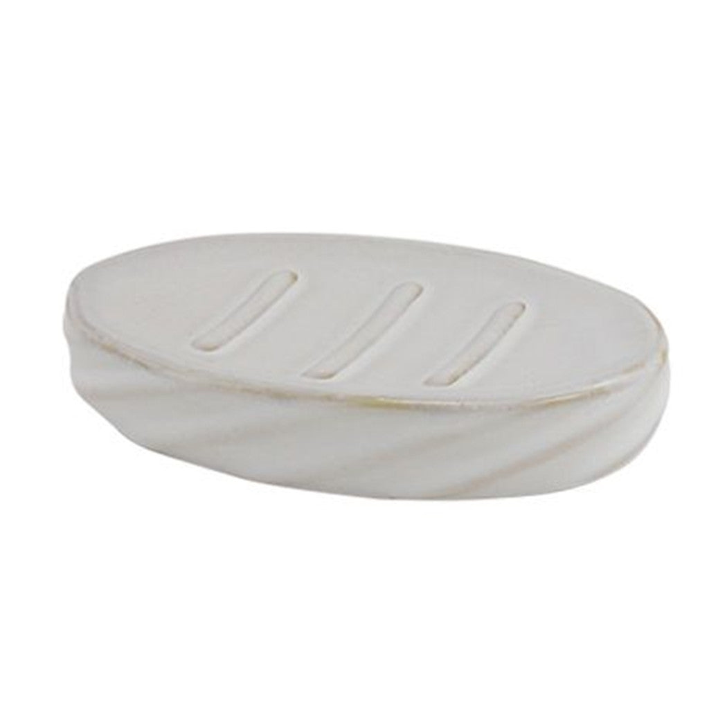 Trade Shop - Piattino Porta Sapone Saponetta In Ceramica Rigato Obbliquo Bianco Ovale Bagno 87800         