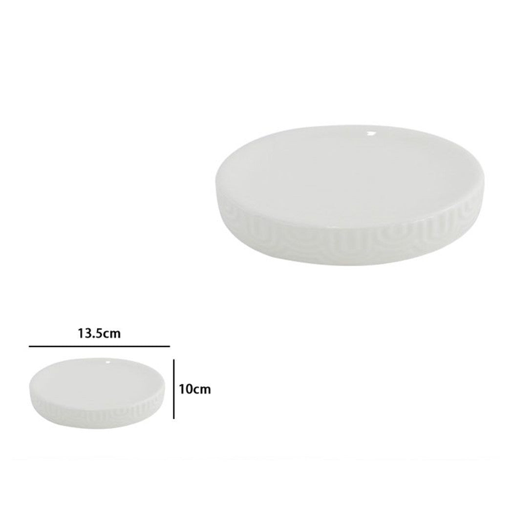 Trade Shop - Piattino Porta Sapone Saponetta Per Arredo Da Bagno In Ceramica Rigata Bianca 87804         