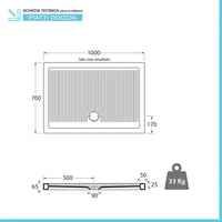 Piatto doccia 70x100 H 6.5 rettangolare in ceramica bianca con antiscivolo Ferdy
