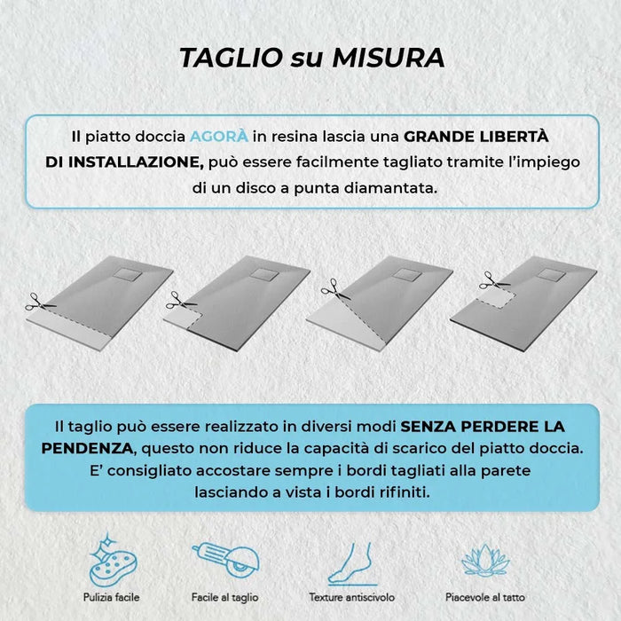 Piatto doccia 70x100 su misura serie Agorà in resina grigio pietra