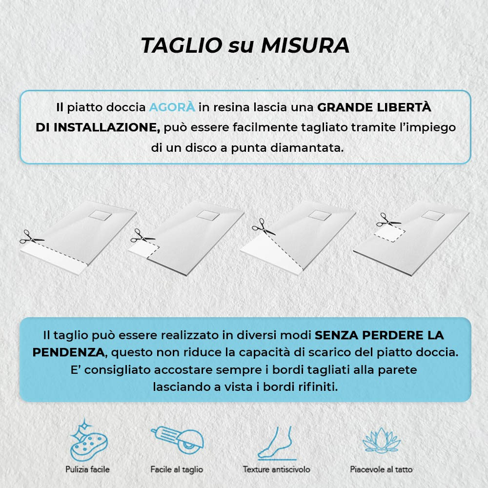 Piatto doccia 70x120 su misura serie AgorÃ  in resina bianco pietra