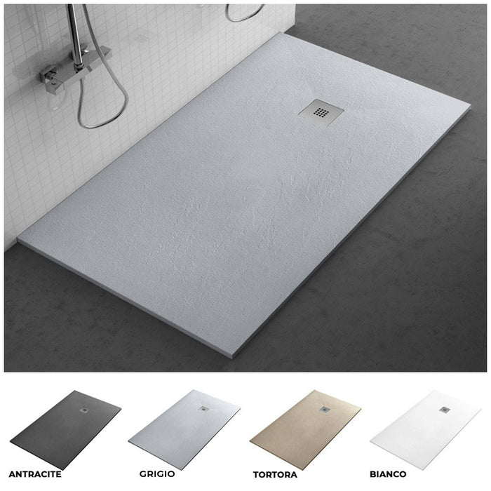 Piatto doccia 70x120 cm grigio effetto pietra in resina riducibile Karen